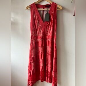 All Saints Gwen Long Dress Coral Red Sleeveless V-Neck 4 BNWT